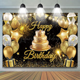 Lofaris Gold Flag Balloons With Cake Happy Birthday Backdrop